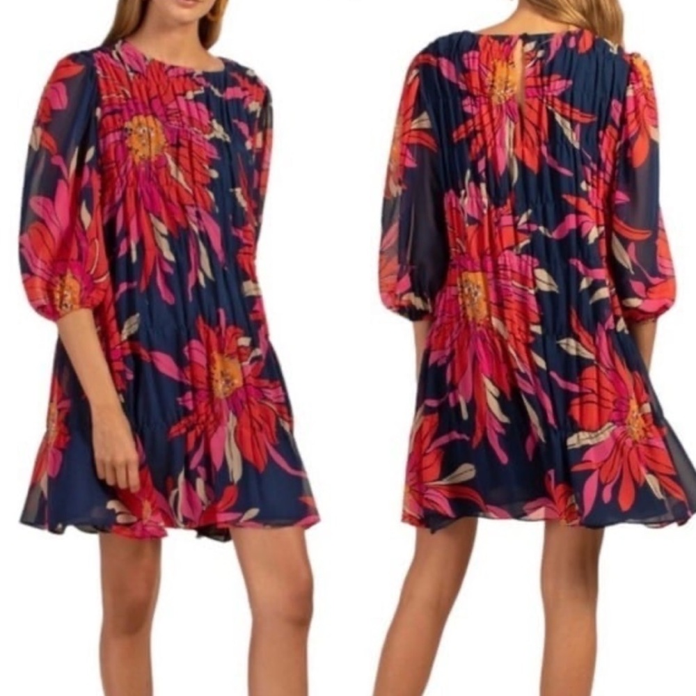 Trina Turk Silvery Floral Multicolor Mini Length Dress Size Large